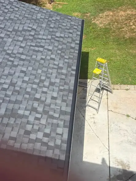 Roof-edge gutter work with a ladder set on a Chattanooga home